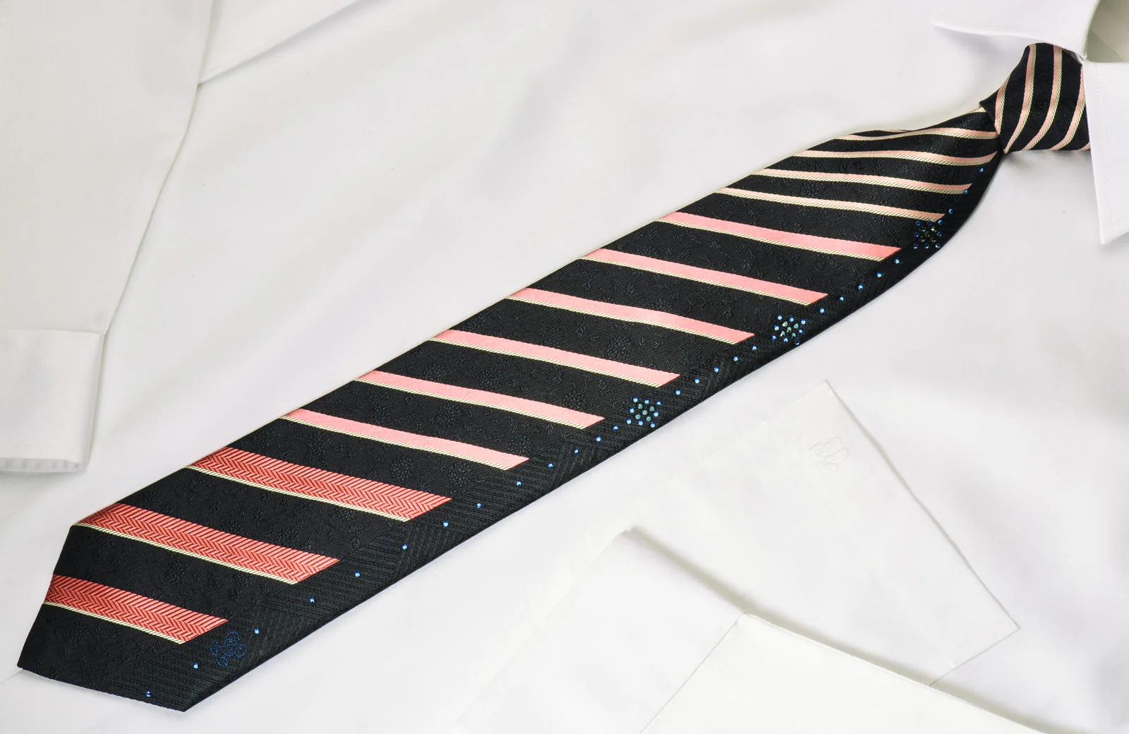 Guy Laroche Silk Rhinestone Tie Pink Striped On Black - Image 2