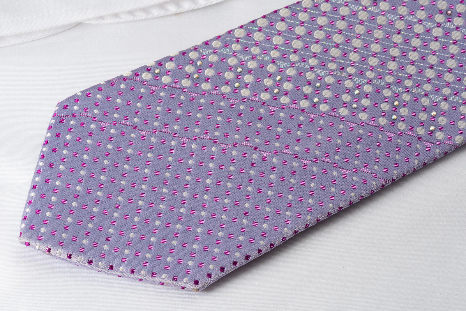 Indian Homme Bling Tie Mauve Silver Checkered With Sparkling Rhinestones - Image 4