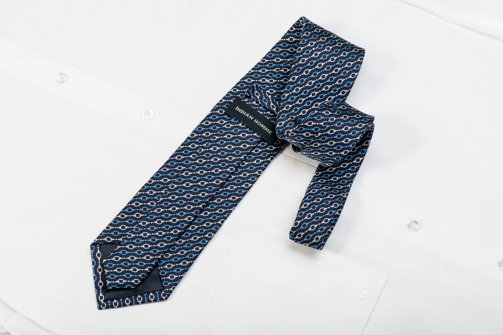 Indian Homme Men's Crystal Tie Chains On Blue Silk Sparkling With Rhinestones - Image 4