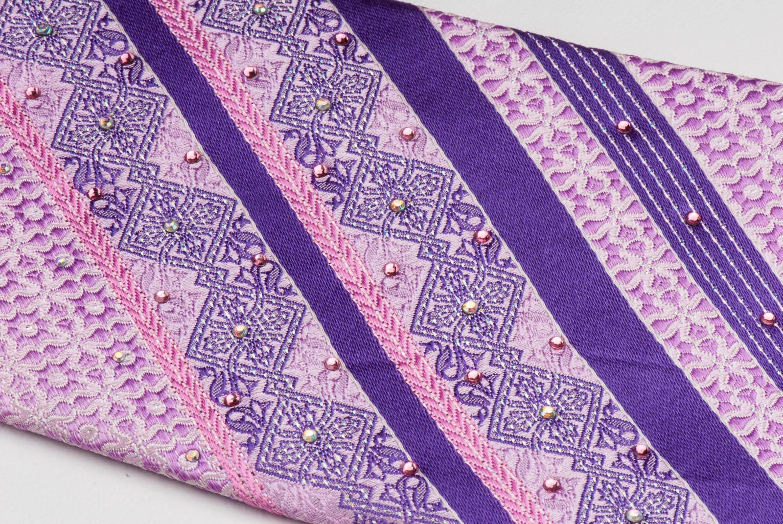 Indian Homme Men's Rhinestone Silk Neck Tie Purple Stripes On Pink - Image 2