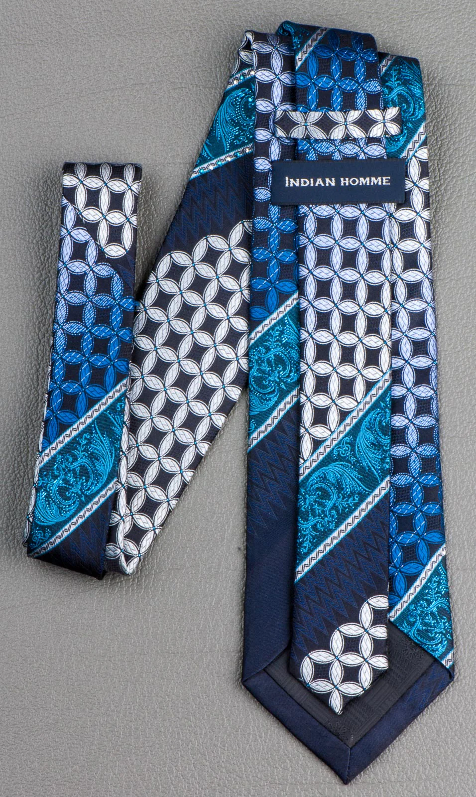 Men's Rhinestone Silk Necktie Interlocking Circles On Dark Blue - Image 7