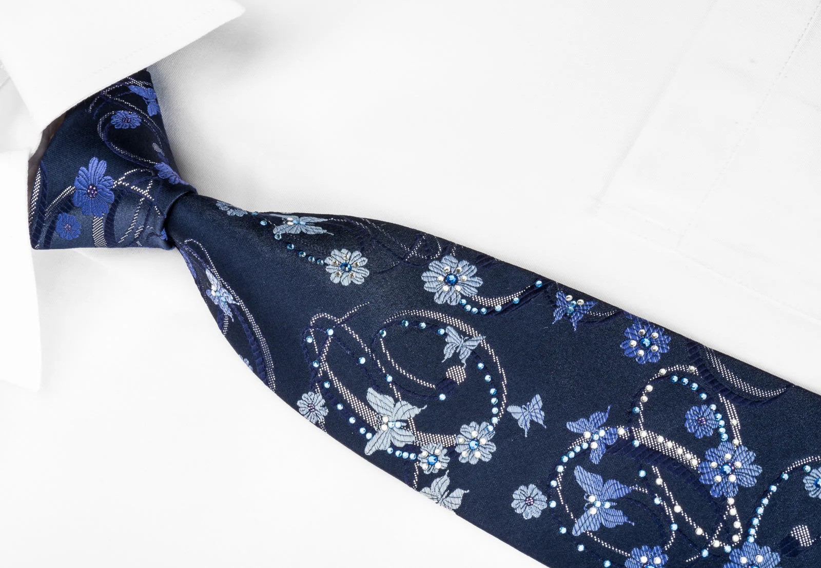 Indian Homme Rhinestone Necktie Butterflies & Curls On Blue With Silver Sparkles - Image 2