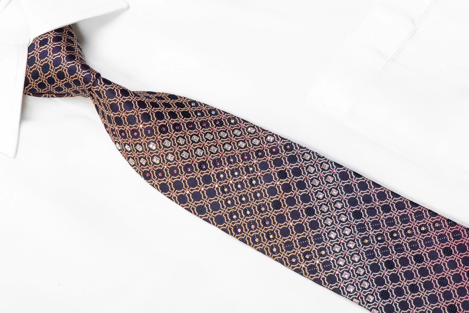 Indian Homme Rhinestone Necktie Purple Geometric On Navy With Sparkles - Image 2