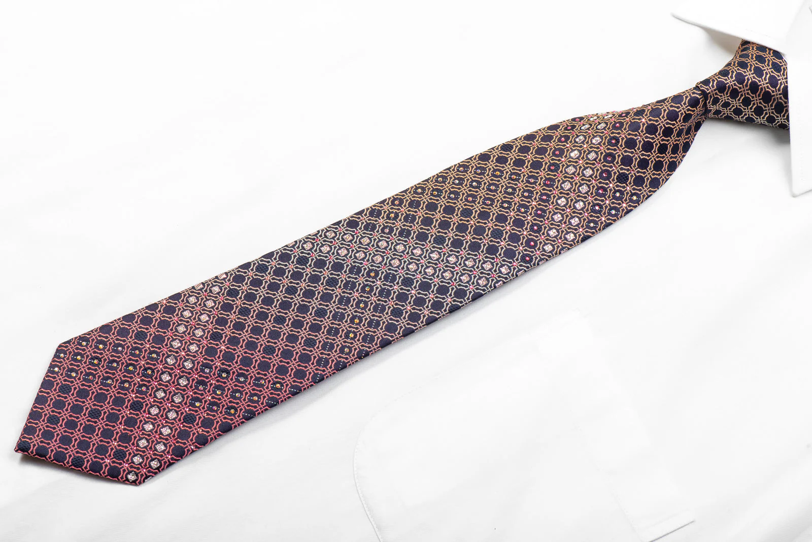 Indian Homme Rhinestone Necktie Purple Geometric On Navy With Sparkles - Image 3