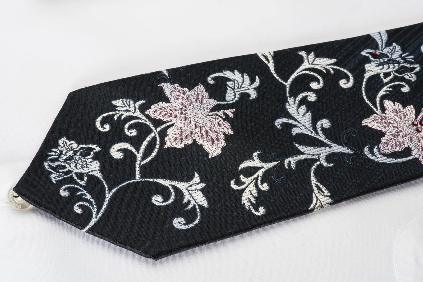 Indian Homme Rhinestone Silk Necktie Floral On Navy With Purple Sparkles - Image 2