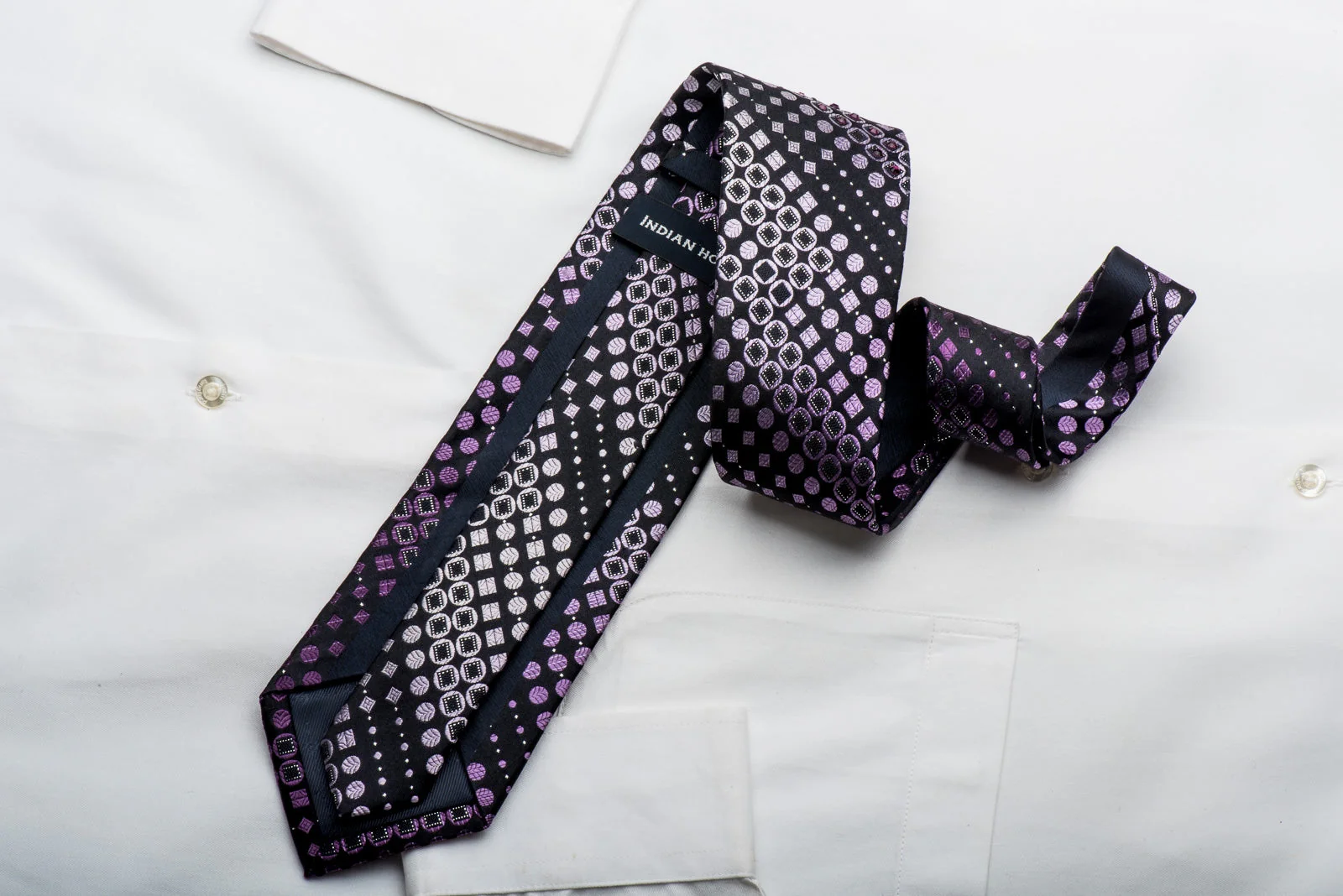 Indian Homme Rhinestone Silk Necktie Geometric On Purple With Silver Sparkles - Image 4