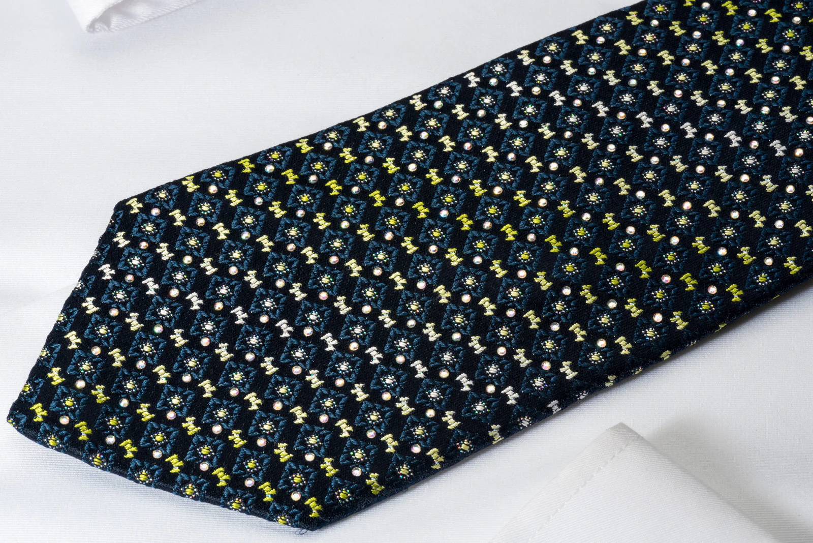 Indian Homme Rhinestone Silk Necktie Scottie Dogs On Blue With Silver Sparkles - Image 5