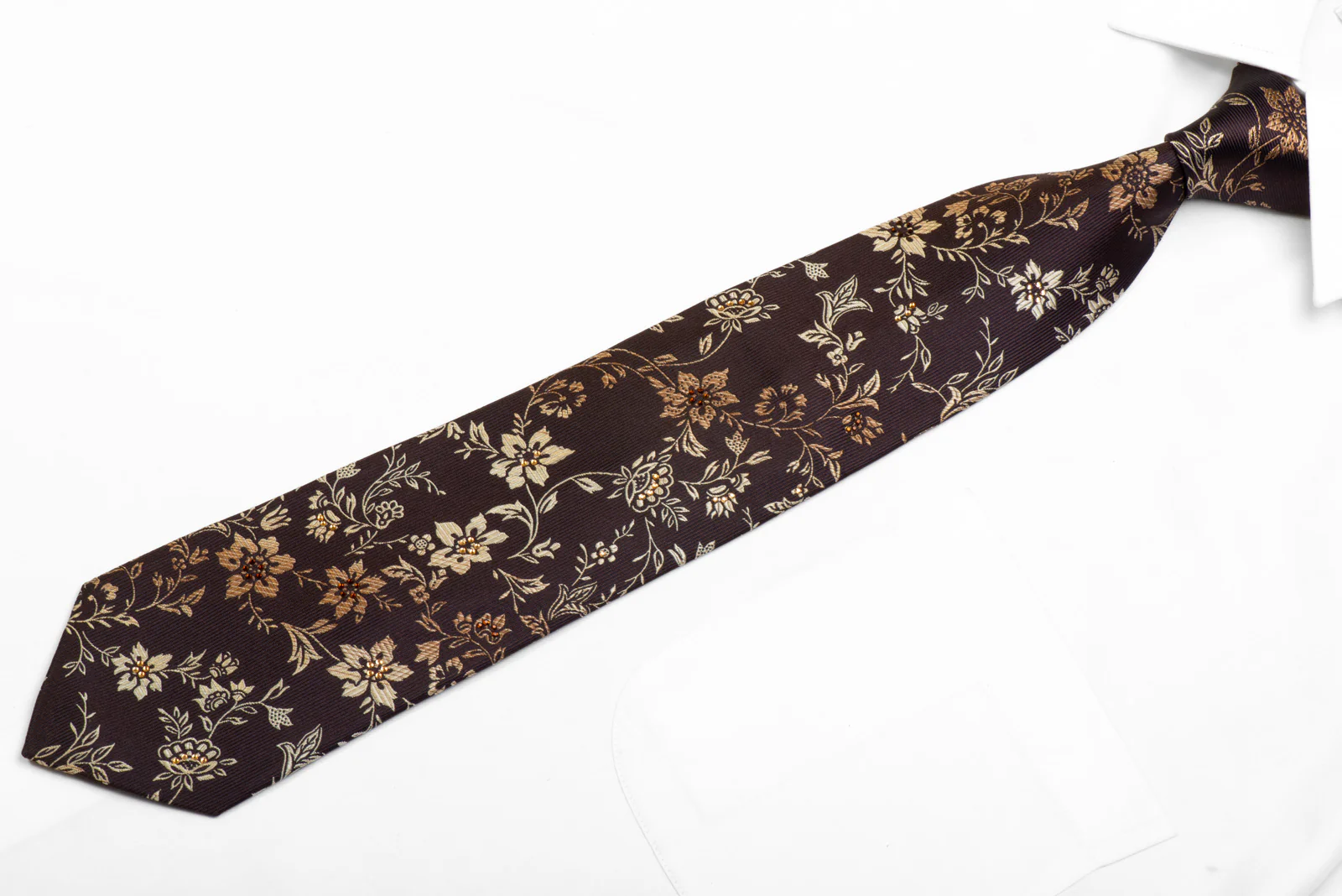 Indian Homme Rhinestone Silk Tie Floral On Brown - Image 3