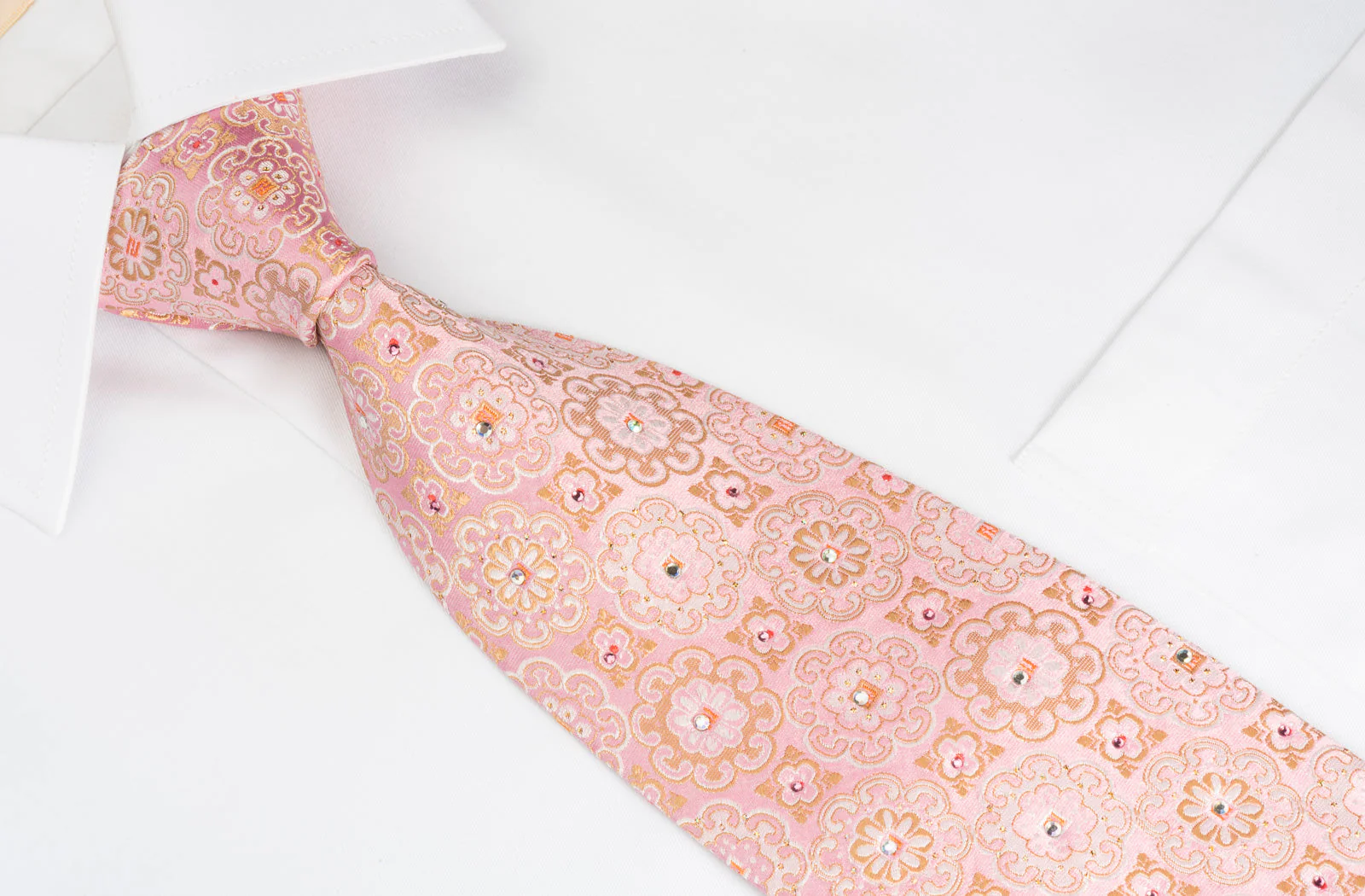 Indian Homme Rhinestone Silk Tie Gold Silver Marrakesh On Pink With Gold Sparkles - Image 5