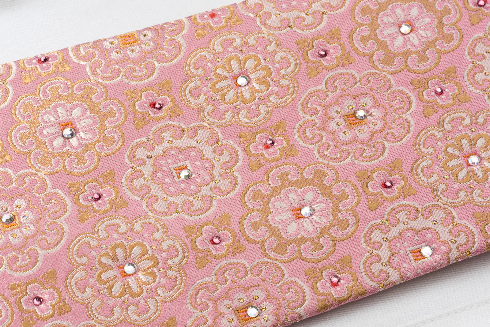 Indian Homme Rhinestone Silk Tie Gold Silver Marrakesh On Pink With Gold Sparkles - Image 7