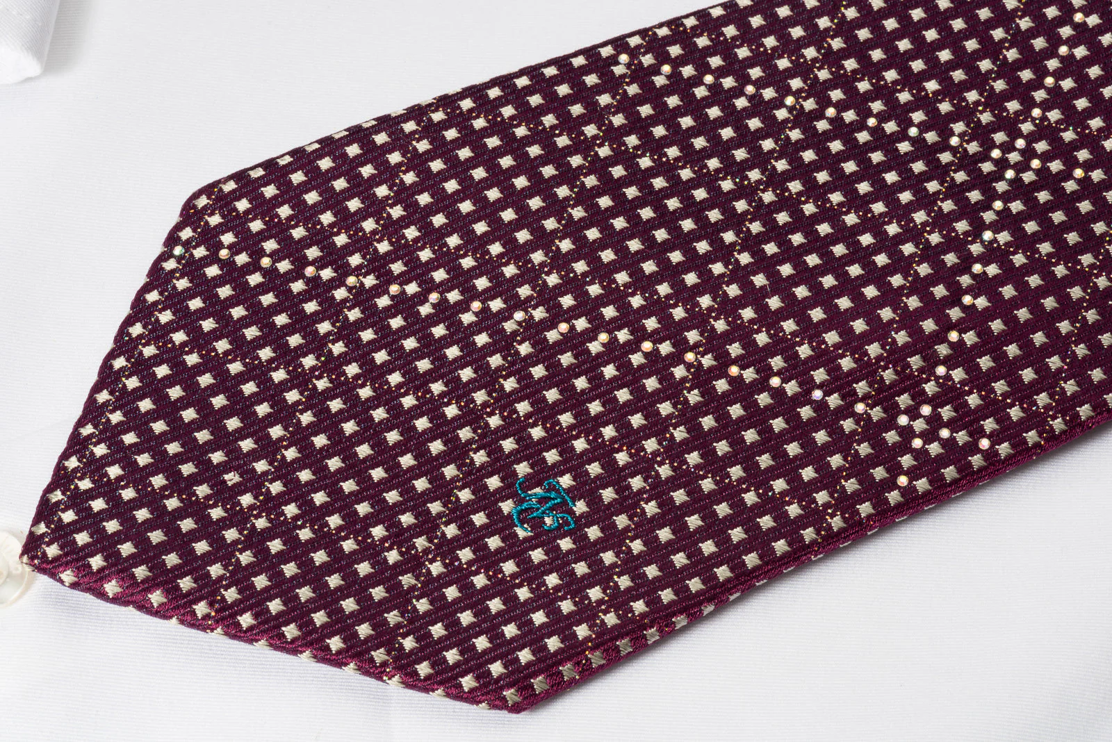 Indian Homme Rhinestone Tie Silver Micro Squares On Purple With Silver Sparkles - Image 3
