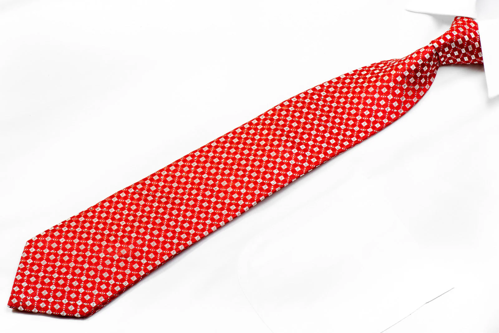 Indian Homme Rhinestone Tie Silver Micro Squares On Red With Sparkles - Image 3