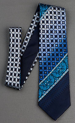Indian Homme Silk Neck Tie Blue Stripes On Black With Rhinestones 3 1/4 Inch - Image 6