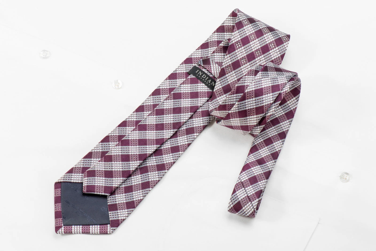 Silver Purple Plaids Men's Crystal Silk Necktie  With Silver Sparkles - Image 4