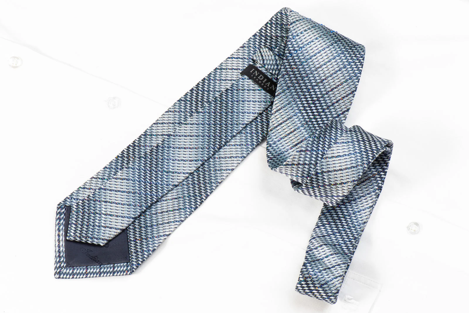 Indian Leaders Men's Crystal Tie Silver Blue Geometric With Silver Sparkles - Image 4