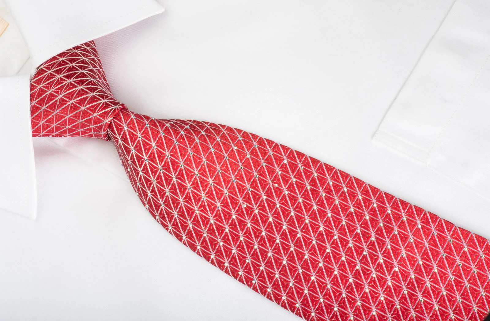 Indian Leaders Rhinestone Necktie Silver Trellis On Red With Silver Sparkles - Image 2