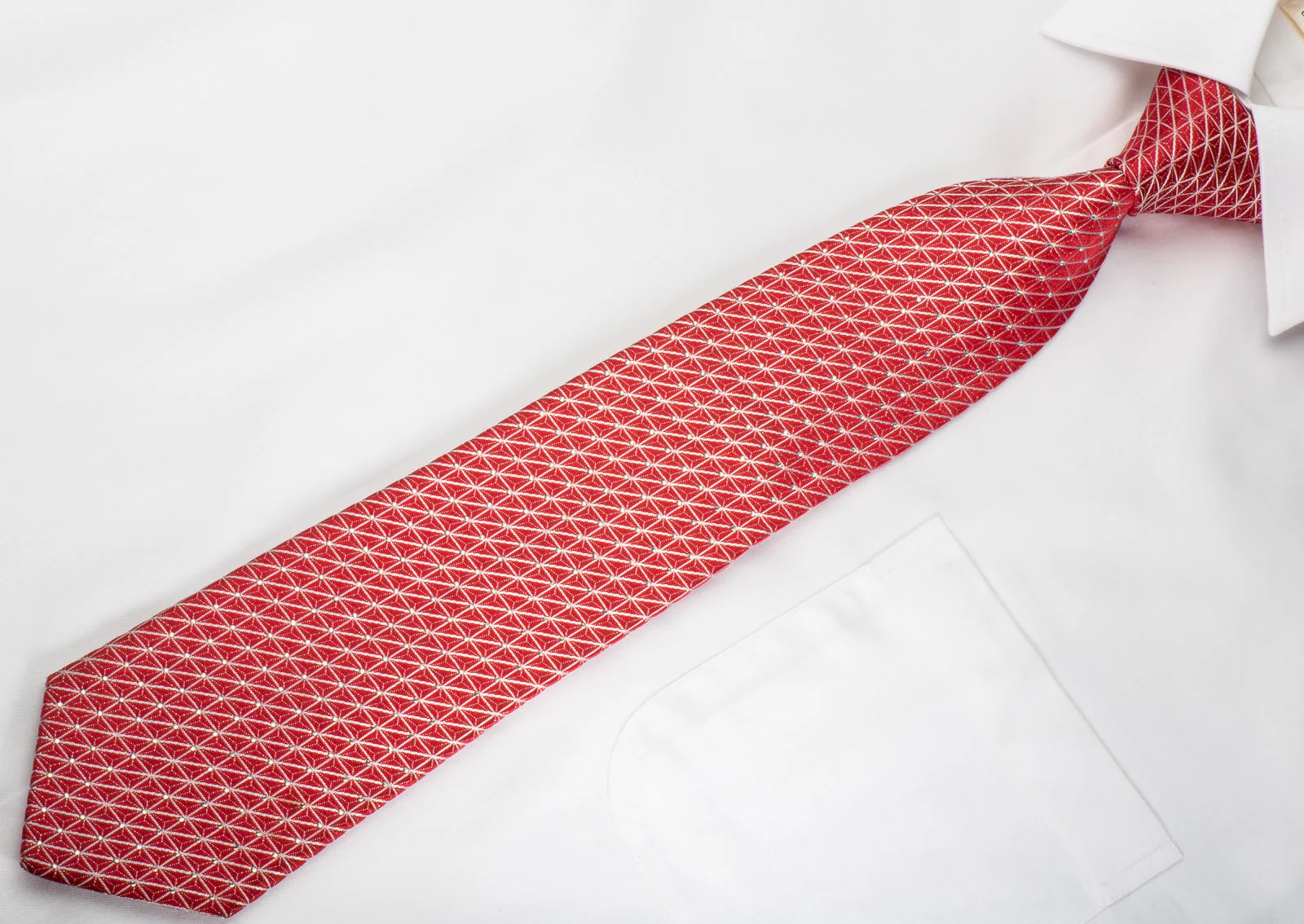 Indian Leaders Rhinestone Necktie Silver Trellis On Red With Silver Sparkles - Image 5