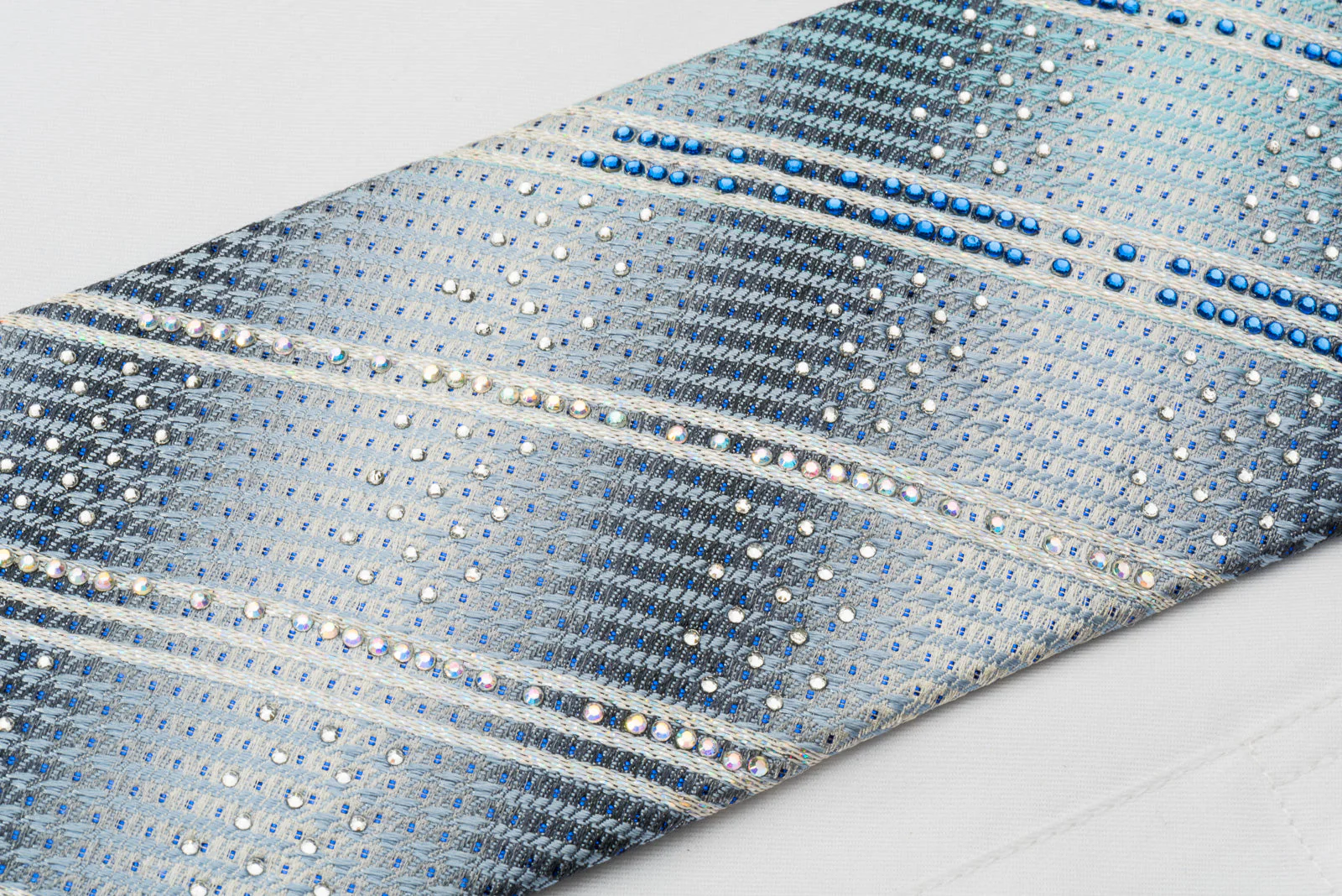 Indian Leaders Silk Tie Rhinestone Stripes On Blue Gray With Silver Sparkles - Image 6