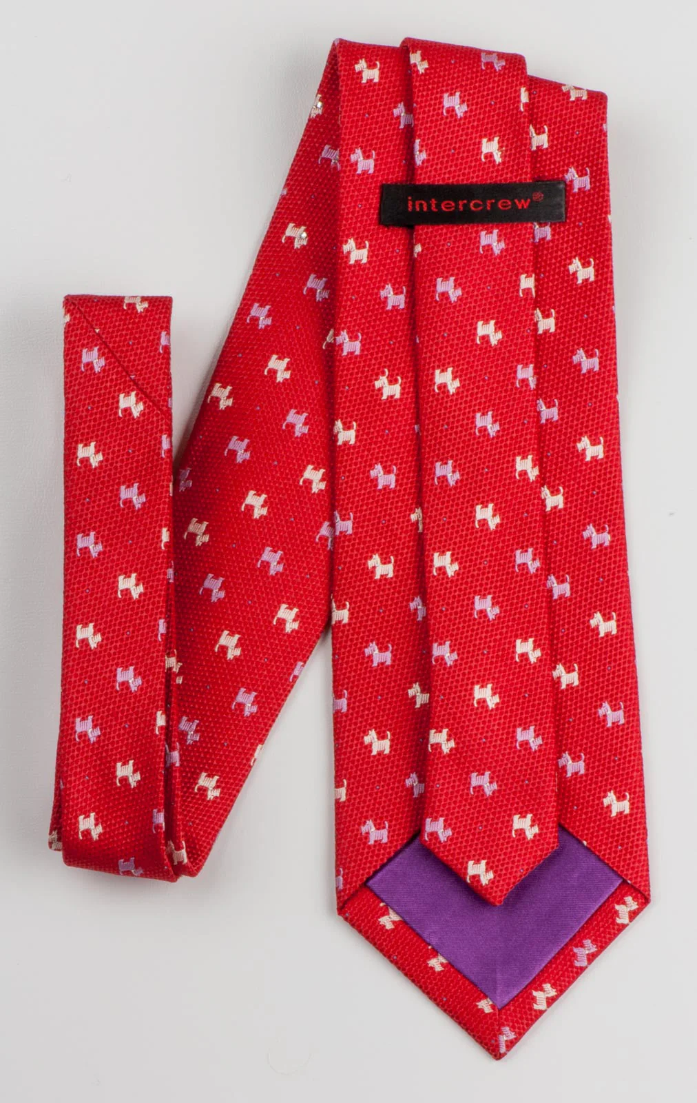 Intercrew Men's Woven Silk Neck Tie Mauve & White Scottie Dogs On Red With Rhinestones - Image 6