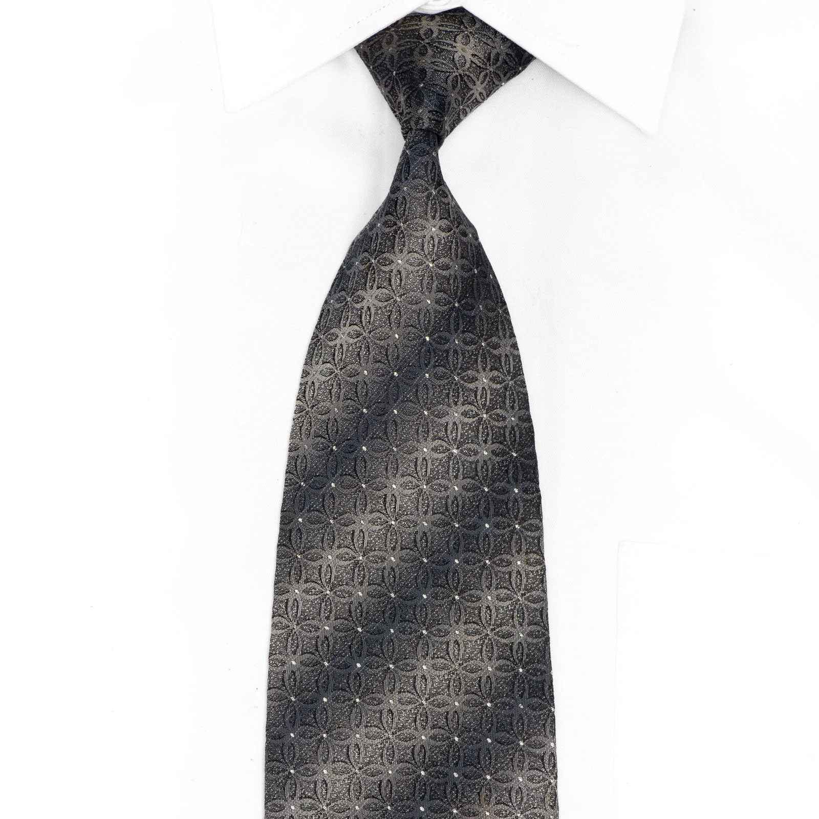 Interlocking Circles Silk Necktie - Charcoal & Silver Sparkles