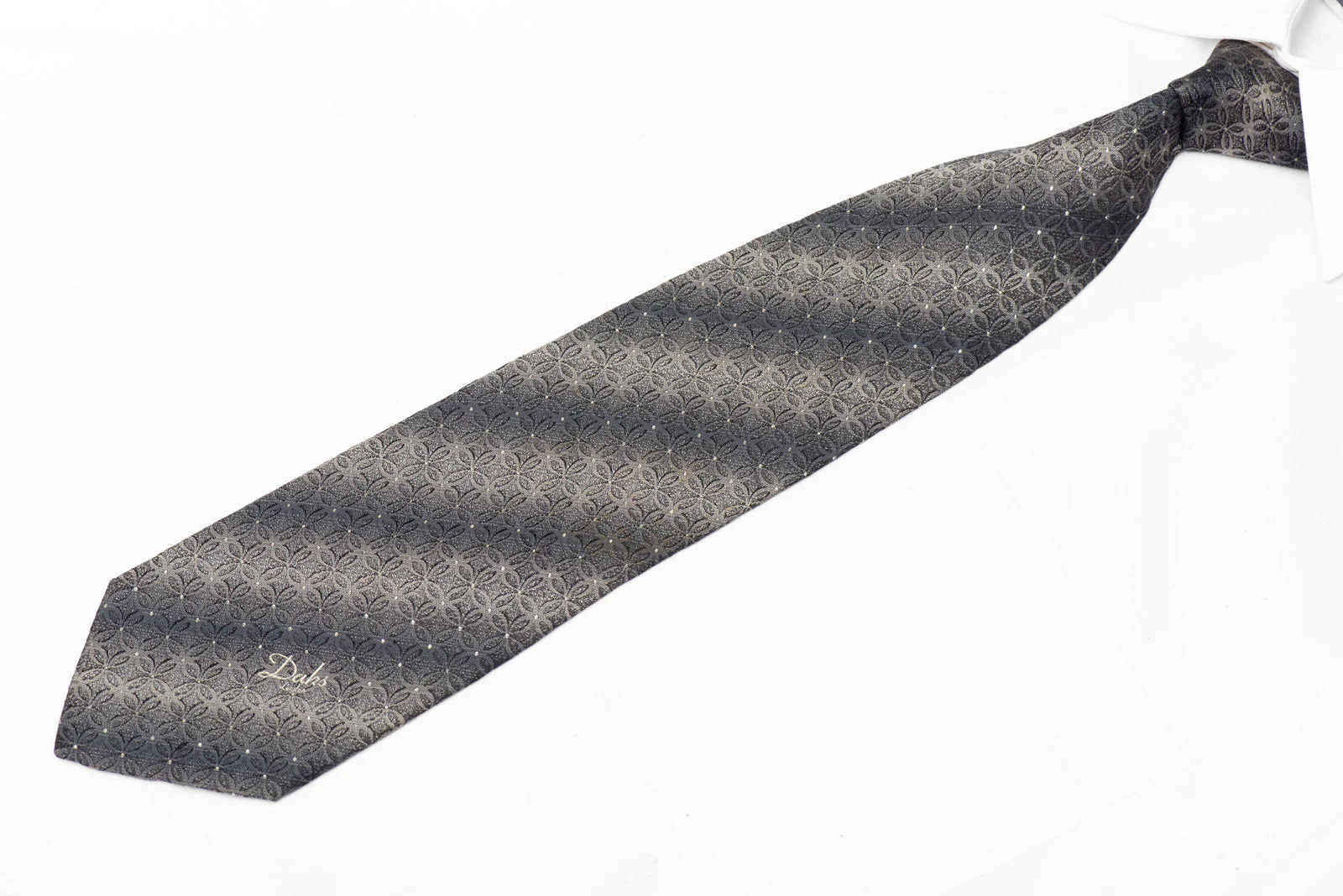 Interlocking Circles Silk Necktie - Charcoal & Silver Sparkles - Image 2
