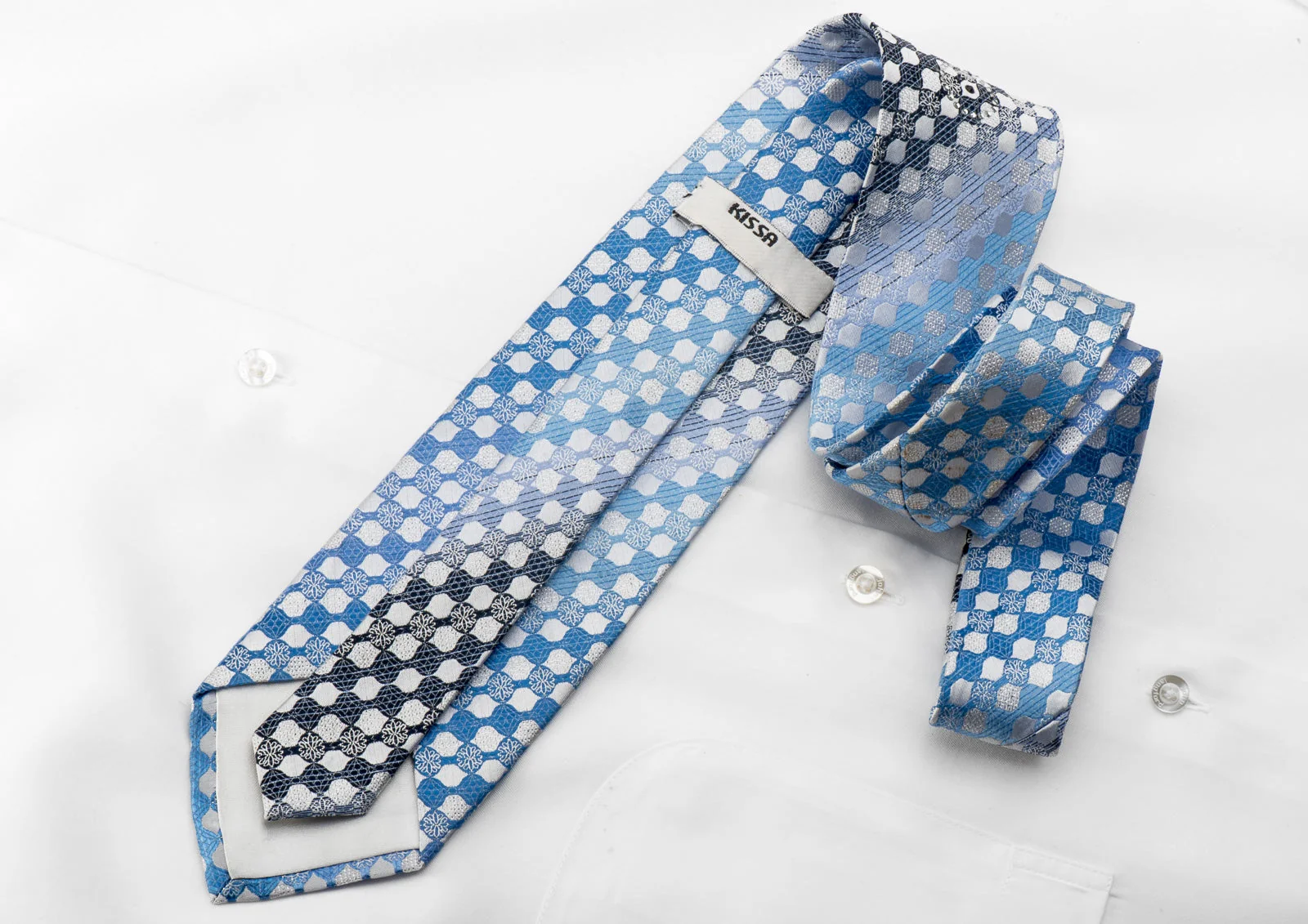 Kissa Men's Crystal Rhinestone Necktie Blue Checkered With Silver Sparkles - Image 4