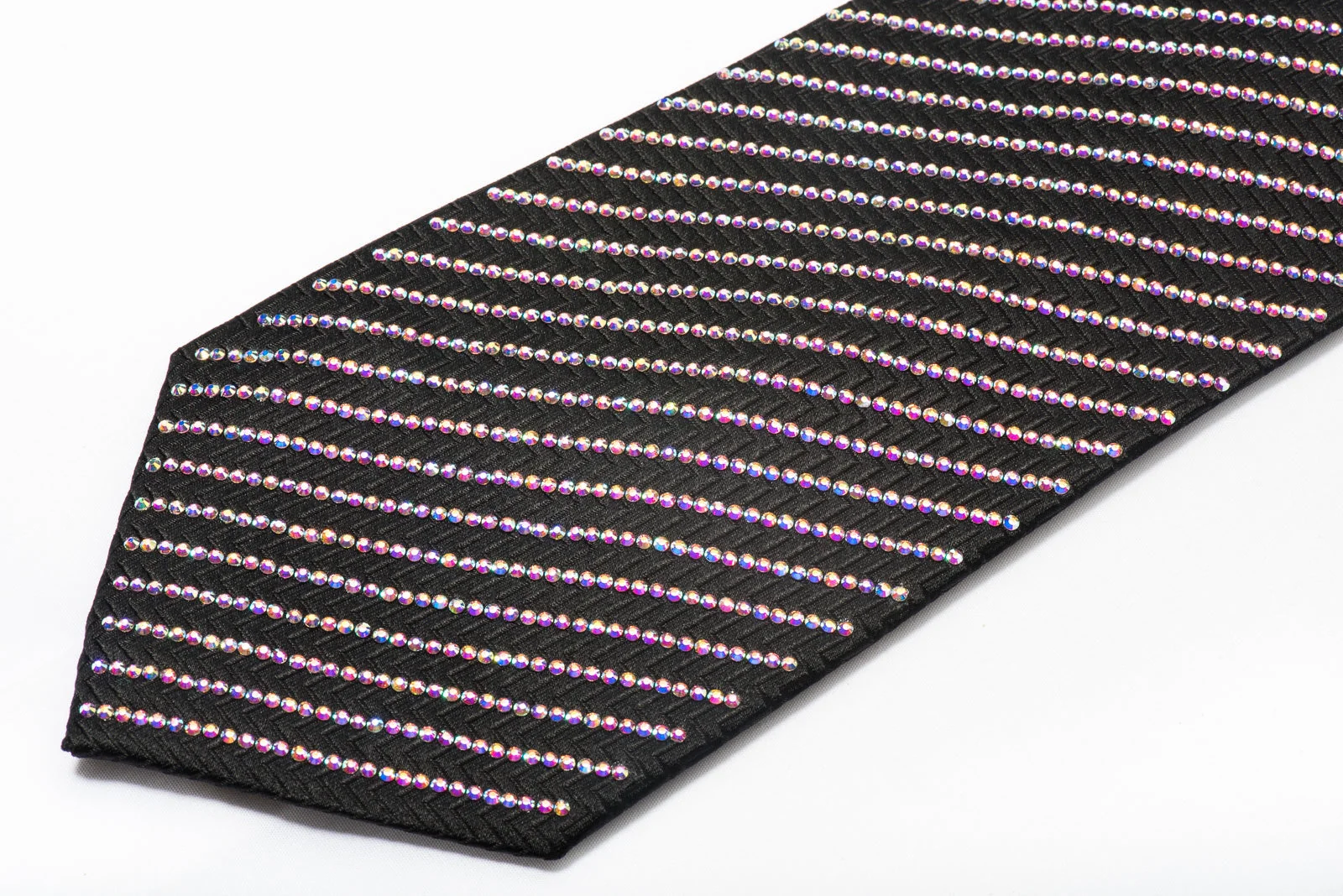 Lalanta Men's Black Bling Rhinestone Necktie Sparkling With Striped Crystal AB Rhinestones - Image 3