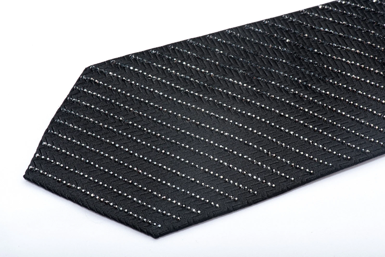 Lalanta Men's Rhinestone Silk Necktie With Black Rhinestones - Image 4