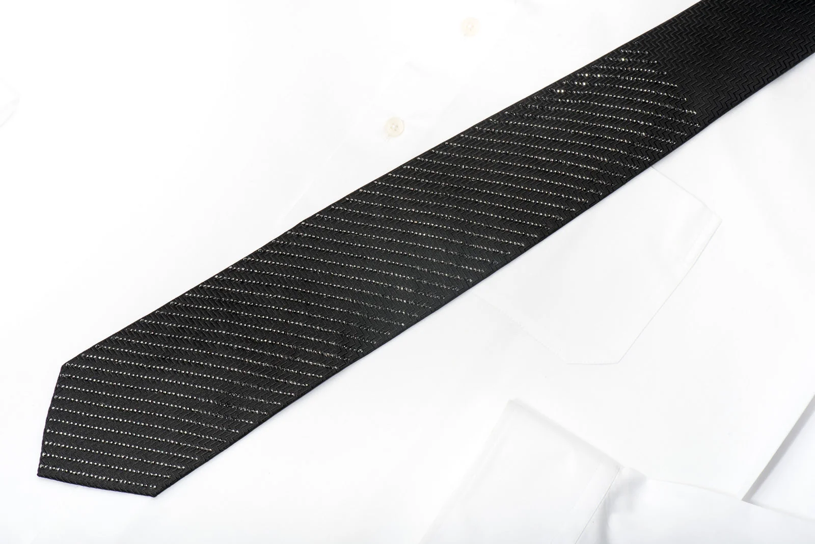 Lalanta Men's Rhinestone Silk Necktie With Black Rhinestones - Image 5