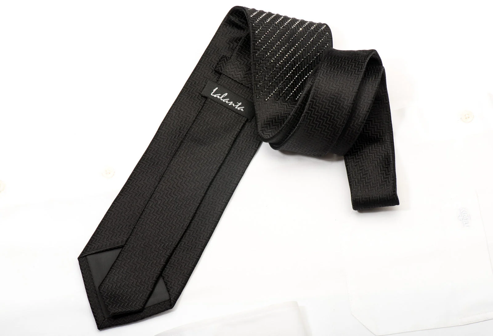 Lalanta Men's Rhinestone Silk Necktie With Black Rhinestones - Image 6