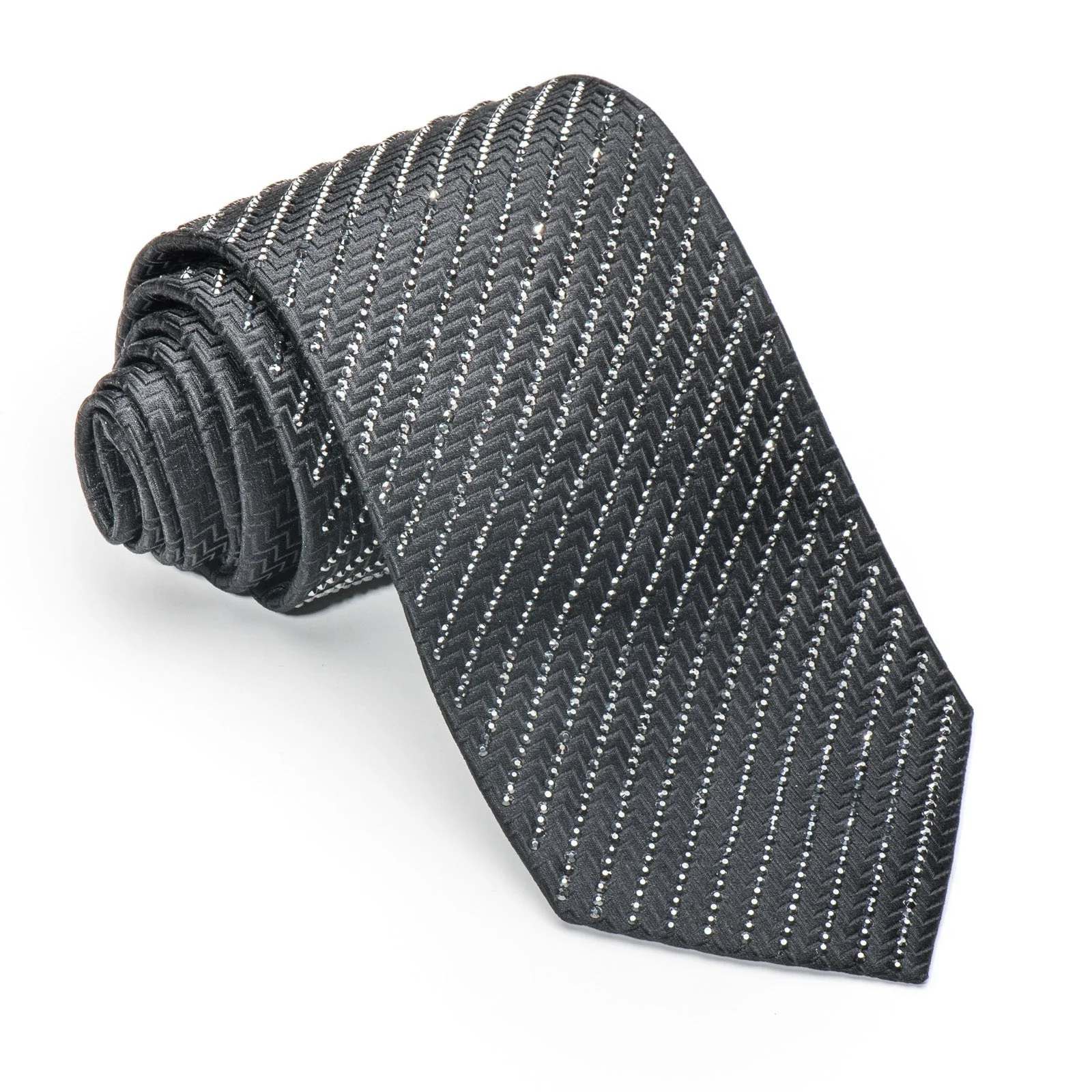 Lalanta Men's Rhinestone Silk Necktie With Black Rhinestones - Image 7
