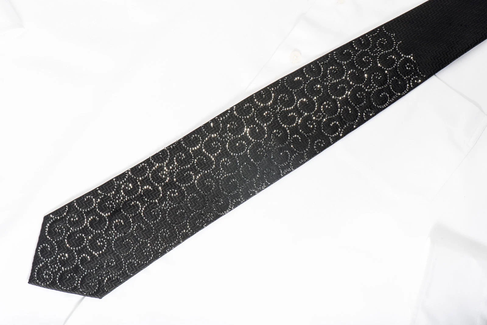 Lalanta Men's Rhinestone Tie Jet Black Crystal Rhinestones On Black Woven Silk - Image 6