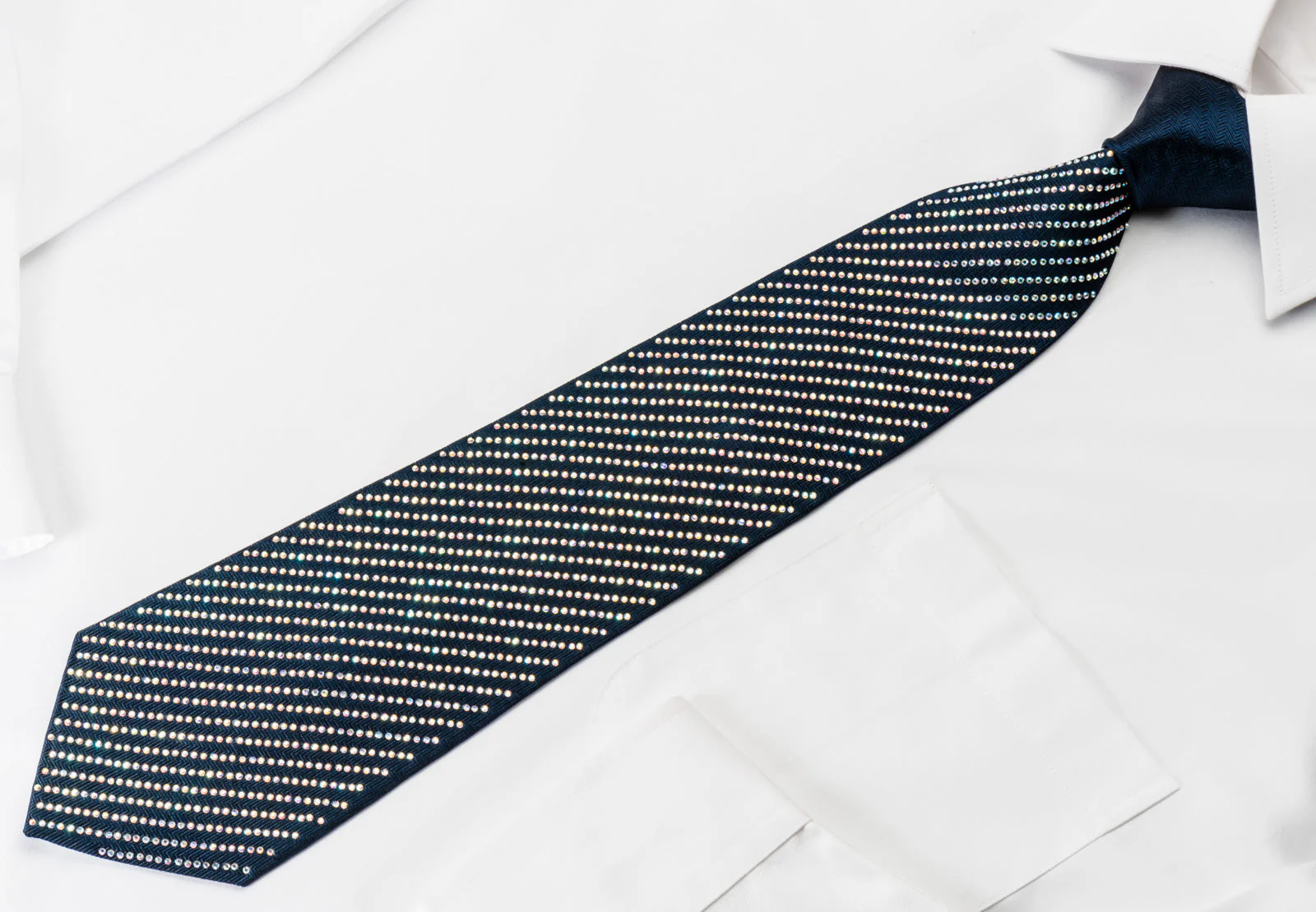 Lalanta Silk Rhinestone Tie Striped Rhinestones On Dark Blue - Image 5