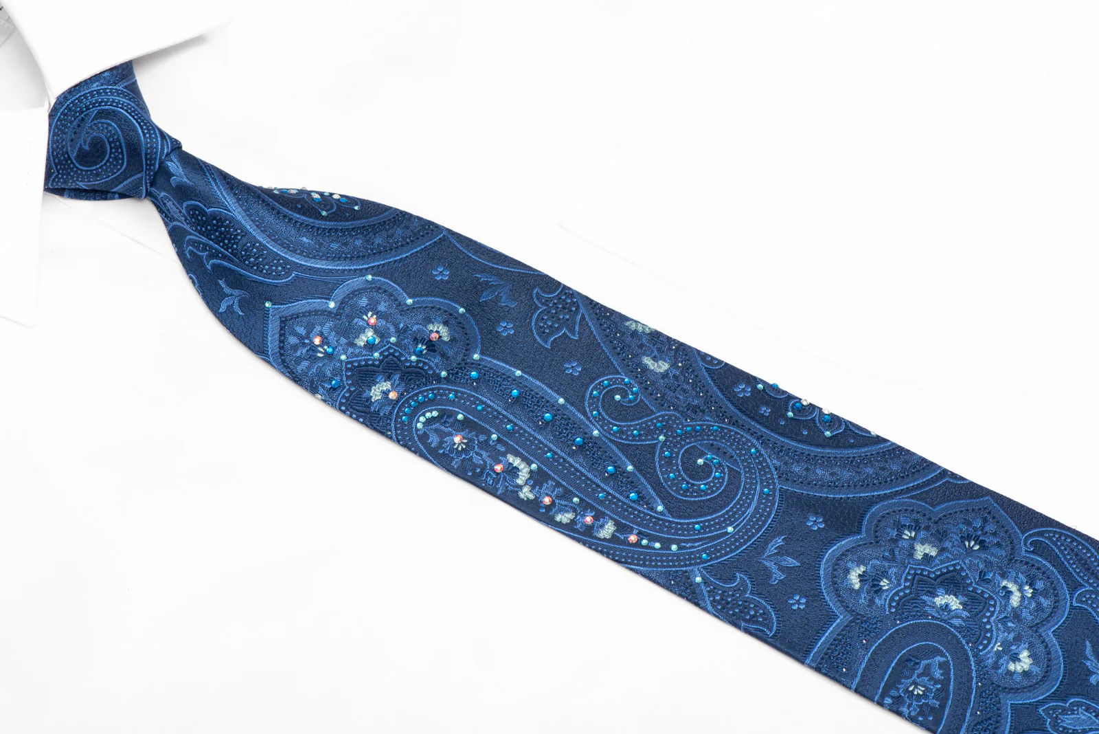 Anthemion & Paisley On Blue Rhinestone Silk Necktie - Image 2