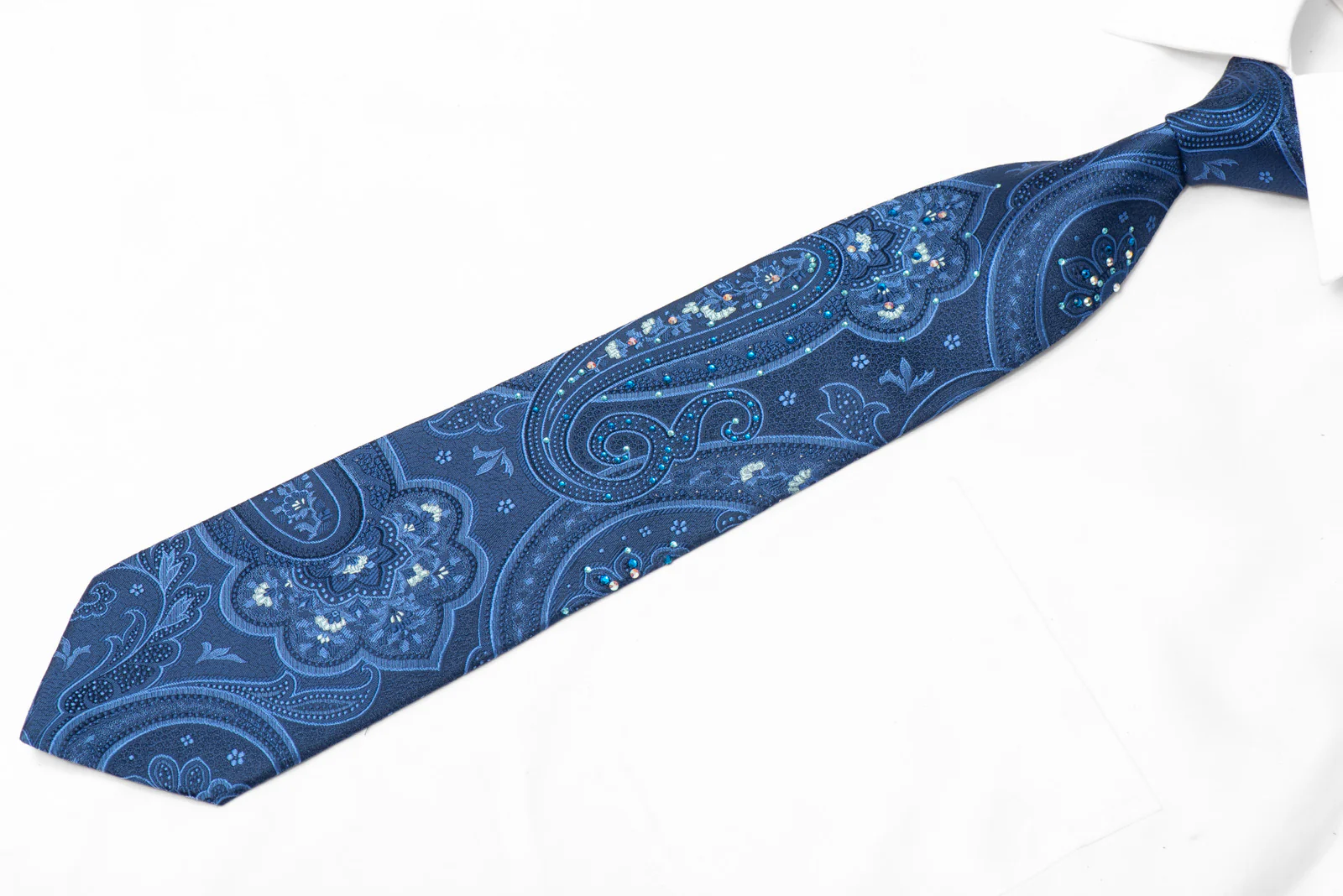 Anthemion & Paisley On Blue Rhinestone Silk Necktie - Image 3