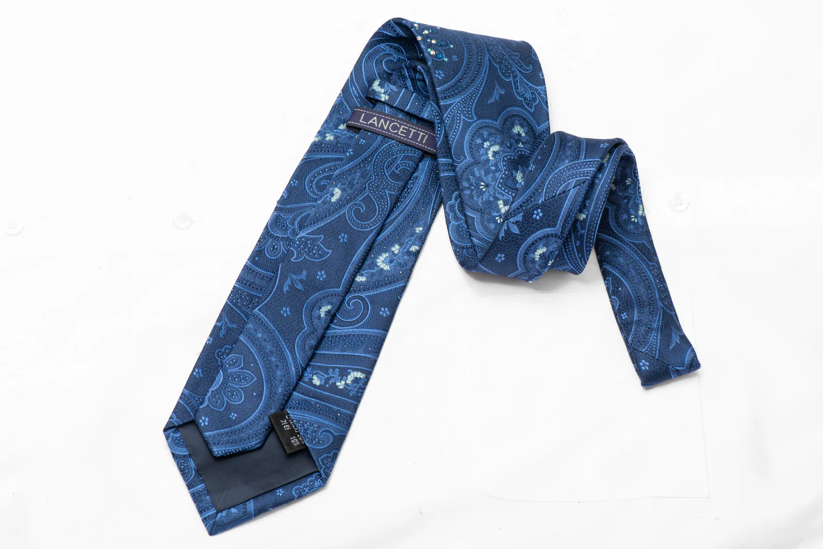 Anthemion & Paisley On Blue Rhinestone Silk Necktie - Image 4