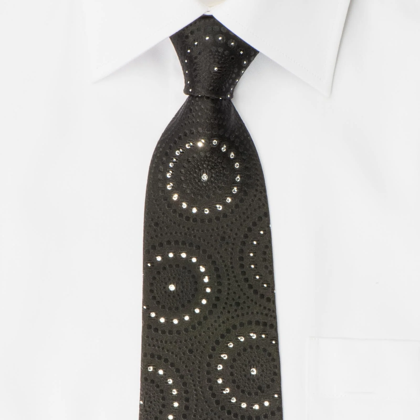 Lancetti Men's Black Rhinestone Tie Medallions On Black with Silver Sparkles - Image 8