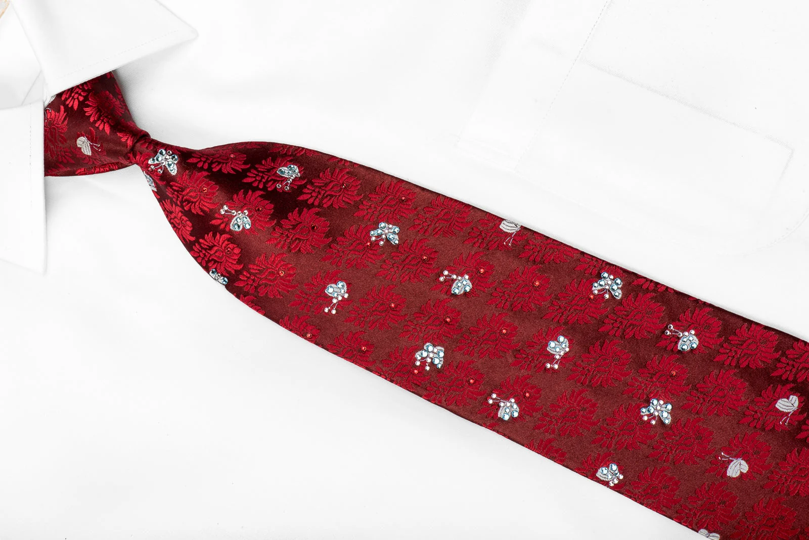 Lancetti Men's Crystal Tie Butterflies & Anthemion On Red Silk Sparkling With Rhinestones - Image 2