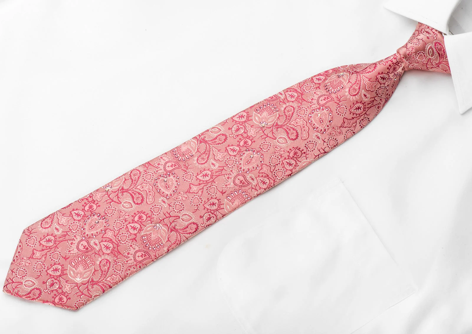 Lancetti Men's Crystal Tie Paisley On Pink Silk With Silver Sparkles - Image 3