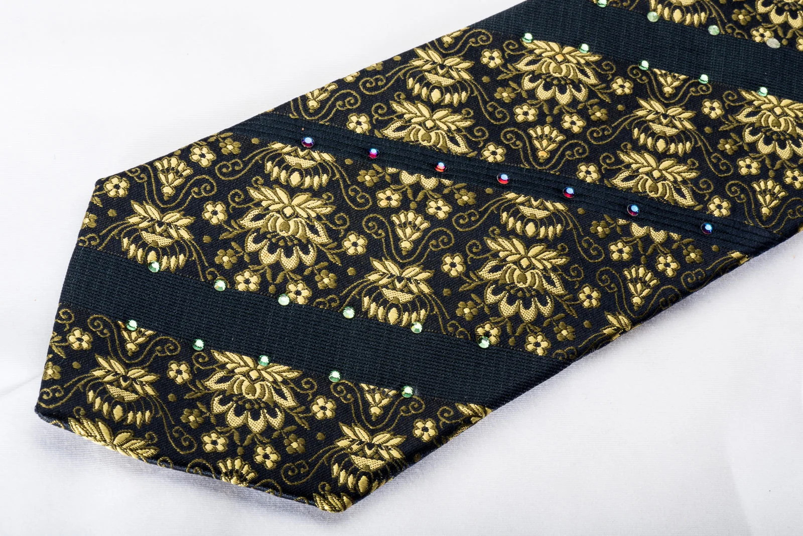 Lancetti Men's Silk Necktie Golden Anthemion On Navy Sparkling With Rhinestones - Image 3