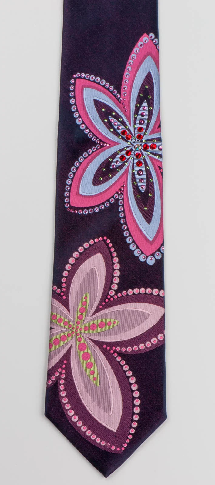 Lancetti Men's Silk Rhinestone Silk Tie Stylish Floral Design On Black Necktie - Image 3