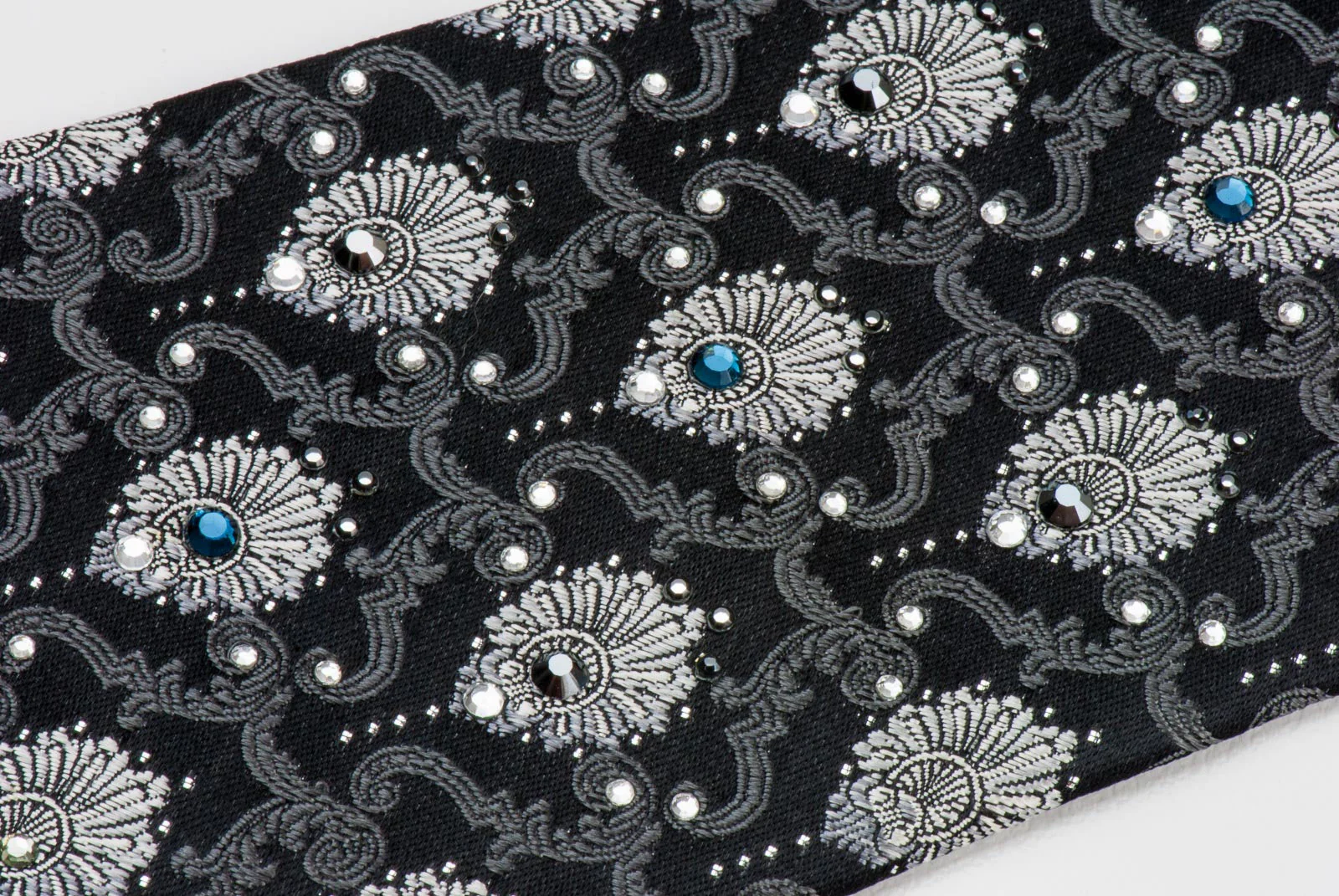 Lancetti Men's Silk Rhinestone Tie Silver Anthemion On Black - Image 5
