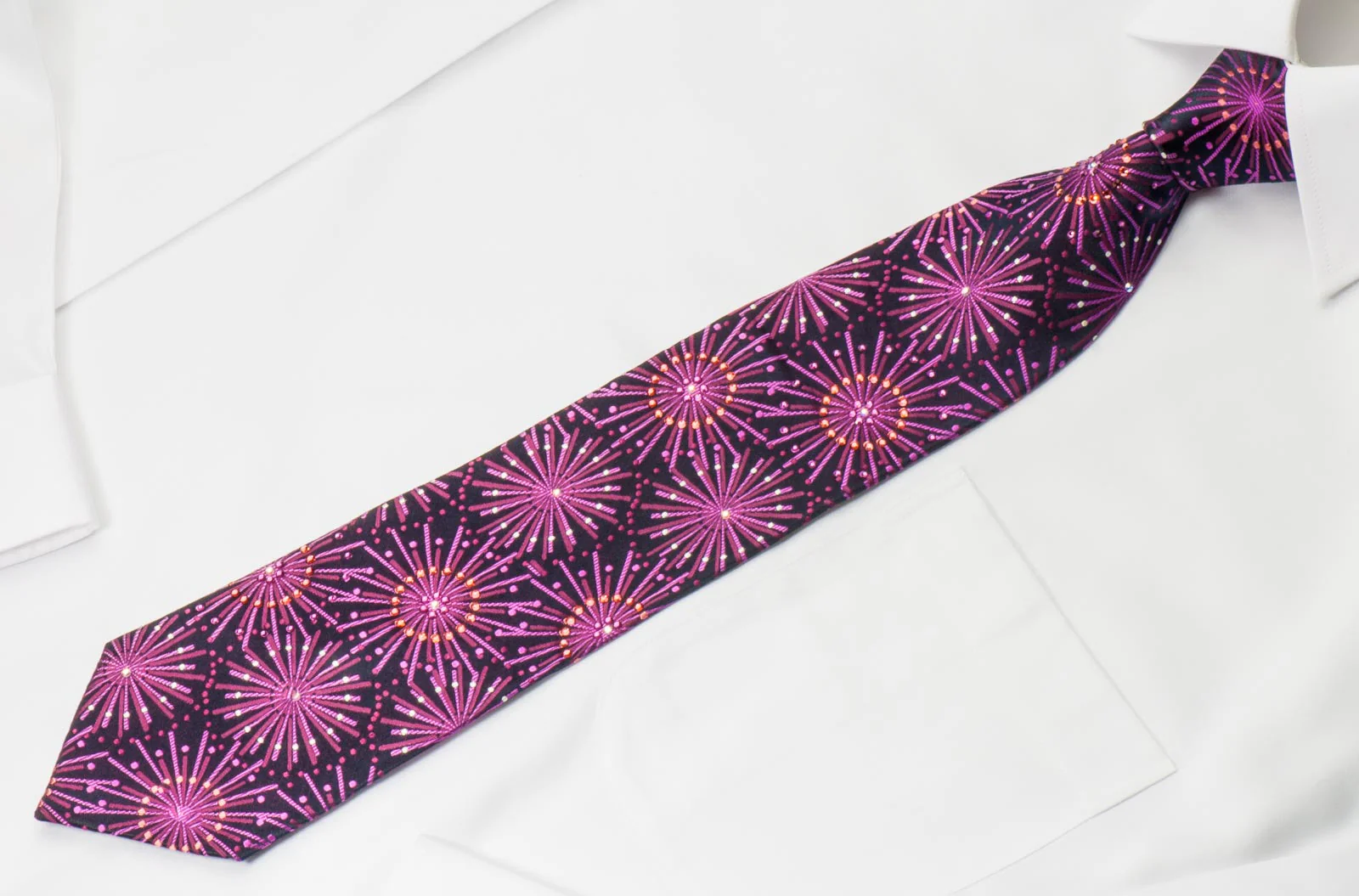 Lancetti Men's Woven Silk Necktie Geometric Design On Purple With Crystal Rhinestones - Image 3