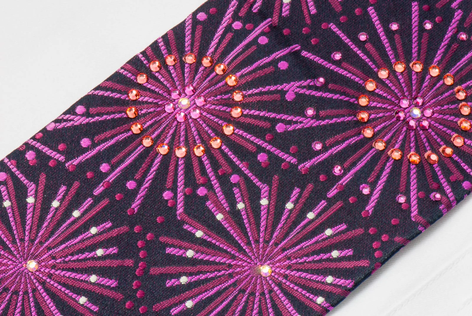 Lancetti Men's Woven Silk Necktie Geometric Design On Purple With Crystal Rhinestones - Image 5