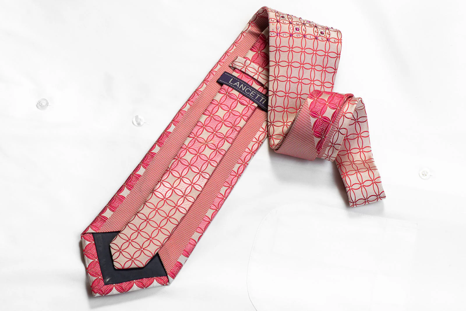 Lancetti Rhinestone Necktie Geometric On Pink With Sparkles - Image 4