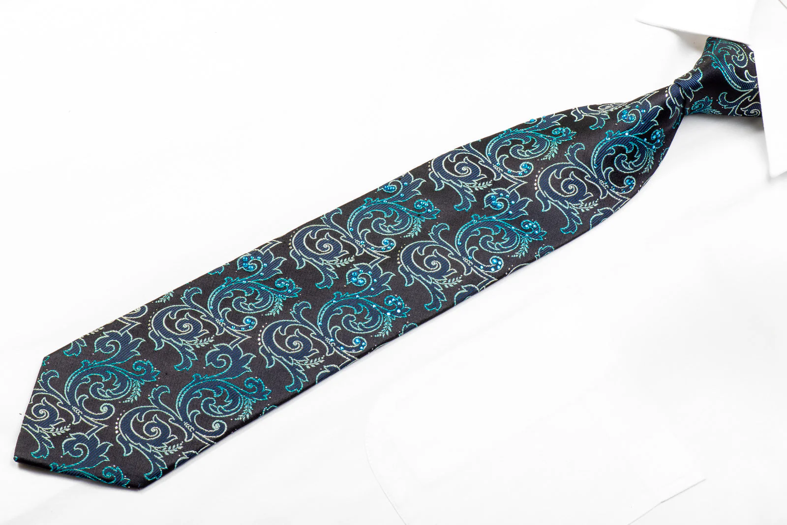 Lancetti Rhinestone Tie Acanthus On Navy With Sparkles - Image 3