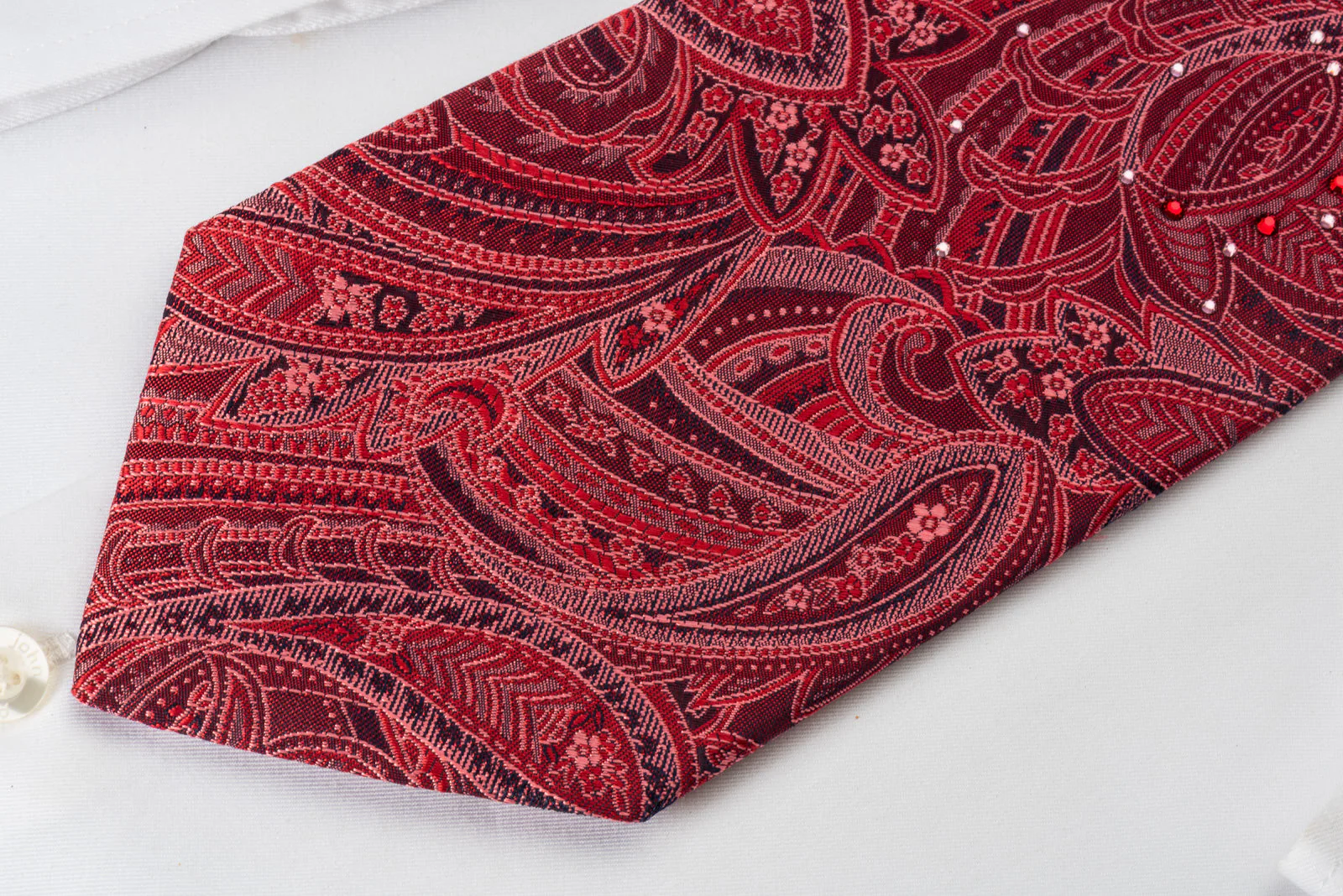 Lancetti Silk Necktie Paisley On Burgundy With Rhinestones - Image 6