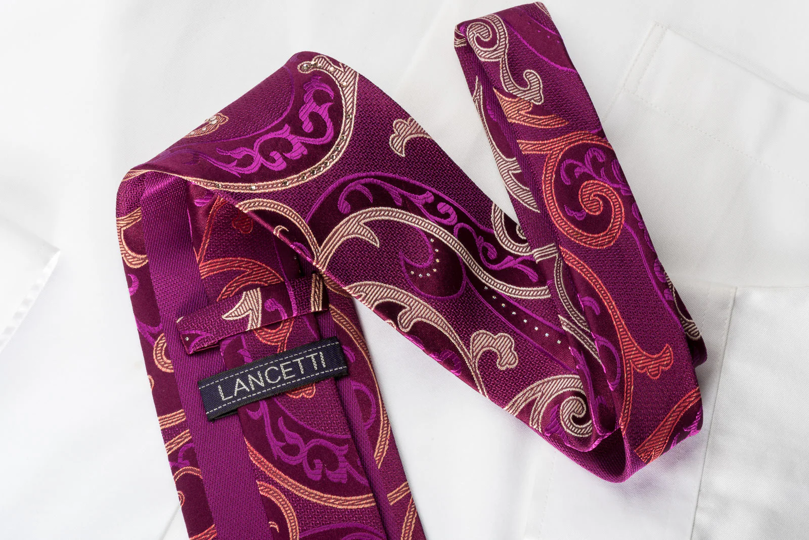 Lancetti Silk Rhinestone Necktie Vines On Purple With Silver Sparkles - Image 4