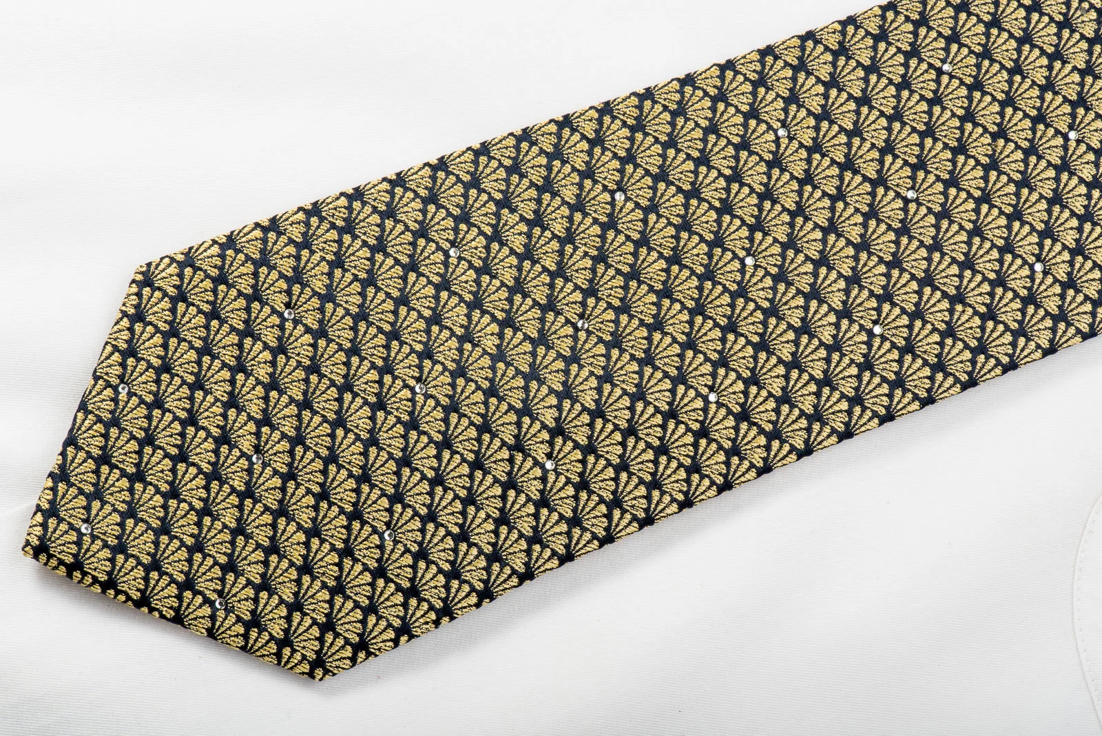 Lancetti Studded Crystal Necktie Golden Anthemion On Navy With Gold Sparkles - Image 6