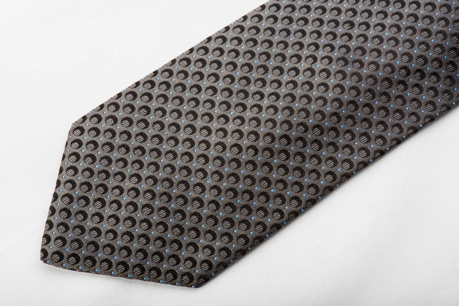 Lanvin Men's Silk Tie Black & Blue Dots On Dark Gray Silk - Image 6